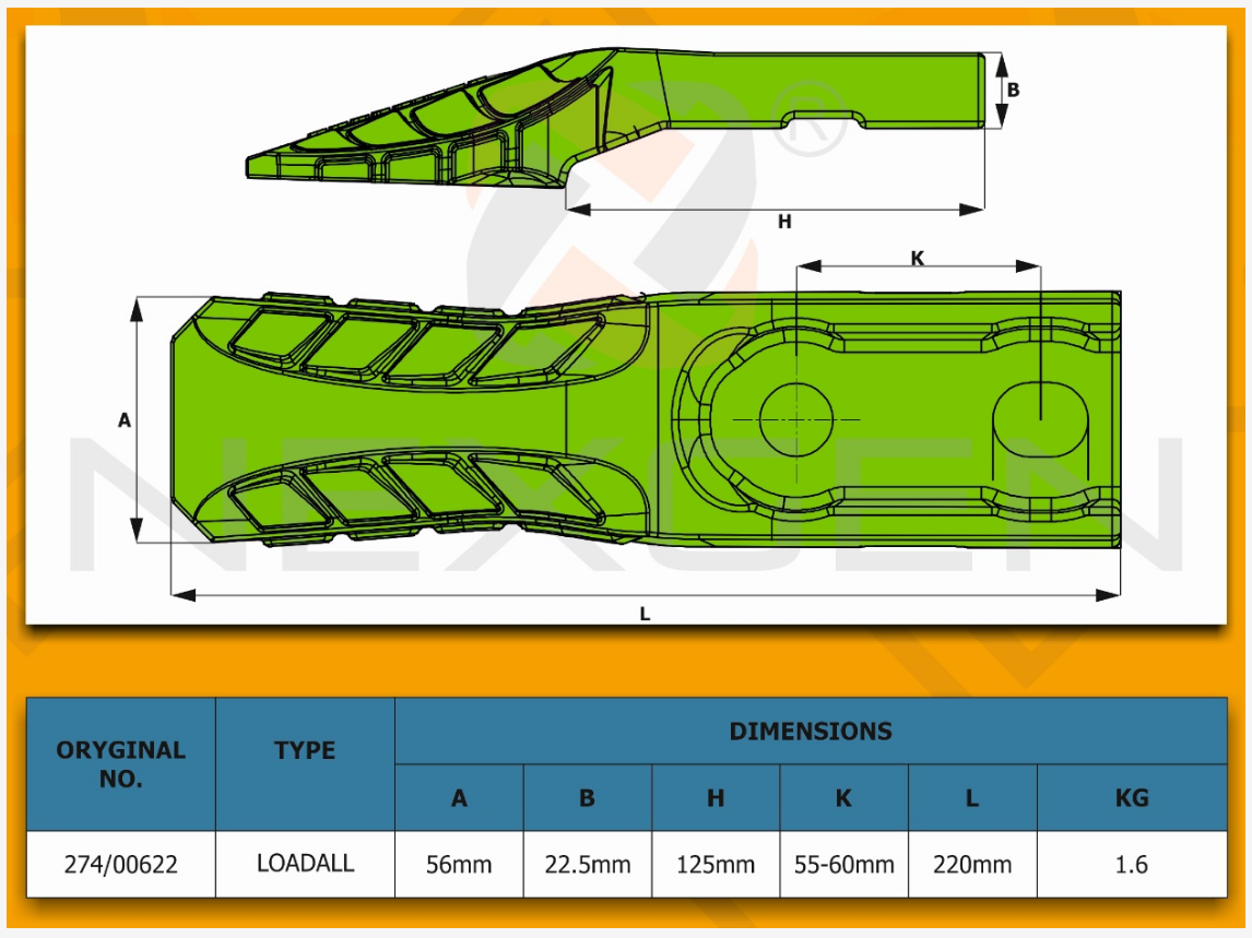 Средний зуб зарядного устройства JCB 406 407 408 409 – № 274/00622