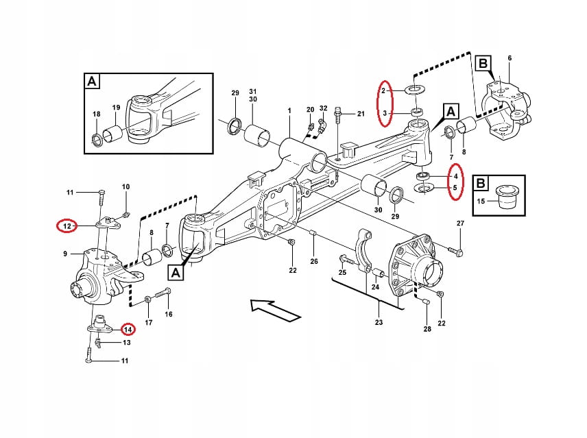 Ремкомплект кроссовера (штифты, подшипники Carraro) для Fiat, Case, New Holland