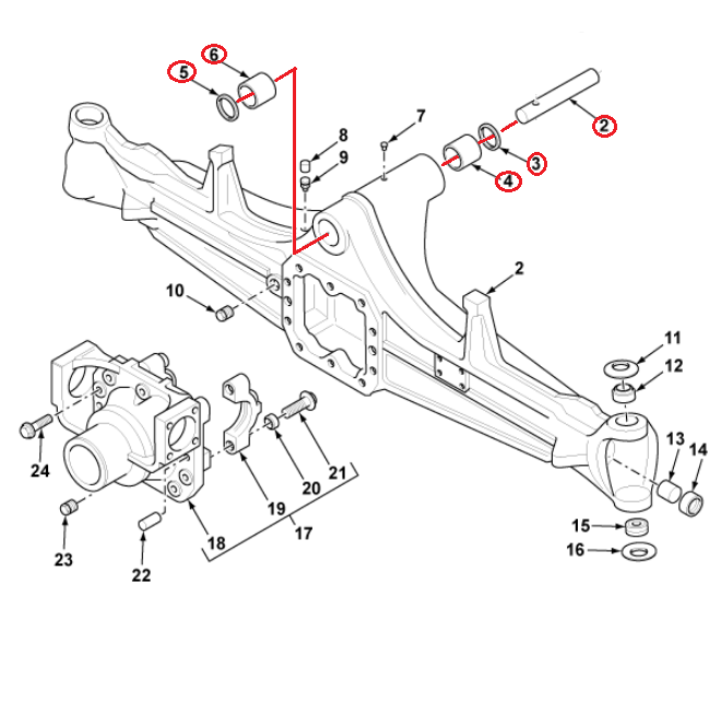Ремкомплект подвески моста Terex 760 860 960 (5 Эл. / Штифт fi 50)